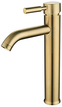 HomeLava Wasserhahn Bad aus 304 Edelstahl Waschtischarmatur Waschenbecken Armatur mit Hoch Auslauf Gebürstetes Gold Mischbatterie für Badzimmer