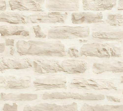 Papier peint aspect pierre carrelage Profhome 355803-GU papier peint intissé lisse à l'aspect de pierre mat beige blanc-crème 5,33 m2