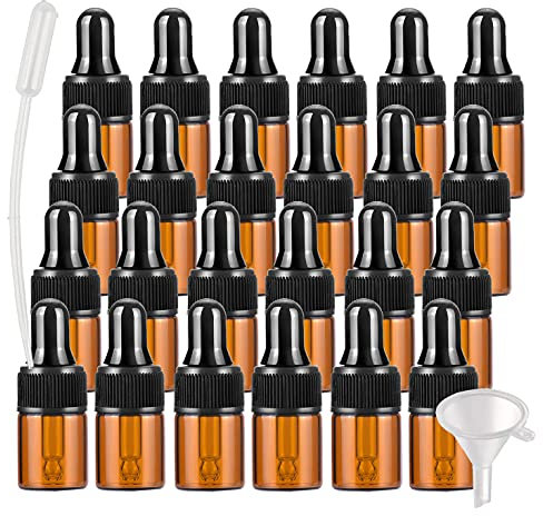 BasicPacking 100 Stück 2ml Braunglas Pipettenflasche, Leere Kleine Bernstein Braun Glasflasche mit Pipette, Stichprobe Glaspipette Tropfflasche für ätherische Öle Aromatherapie + Trichter