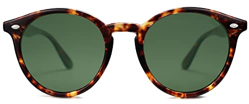 SOJOS Retro Round Polarized Sunglasses for Women Men Classic Vintage Sunnies SJ2069, Brown Tortoise/Green