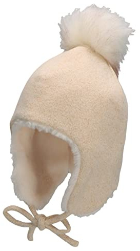 Sterntaler Baby Mädchen Mütze Baby Inka Lurex Mütze - Mütze Baby, Kappe Kinder - aus Strickware mit Bommel und Bindeband - Natur, 51