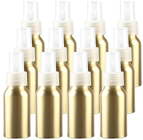 ZEOABSY 24 Piezas Pequeño 50ml Spray de Aluminio Oro Botella de Spray Vacía con Pulverizador Transparente de Niebla Fina Atomizador para Perfume Aromaterapia Agua Líquidos Tamaño de Viaje, Embudo