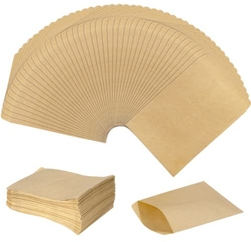 Carehabi - 150 Stück Kleine Braune Flachbeutel, Kleine Samentütchen Mini Papierbeutel Papiertütchen Kraftpapiertüten für Gastgeschenke Schmuck Bonbons Weihnachtskarte Münzen (6x10cm)