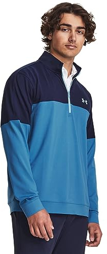 Under Armour Storm Midlayer Half Zip para Hombre, (466) Cosmic Blue/Midnight Navy/Blizzard, Small