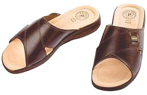Patrizia Azzi Pantofola Ciabatta Uomo Estivo Sottopiede in Pelle Arizona (Marron, numeric_42)