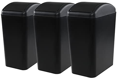 Qqbine 4.5 Gallon Trash Can with Swing Top Lid, Plastic Garbage Bin with Lid, Black, 3-Pack