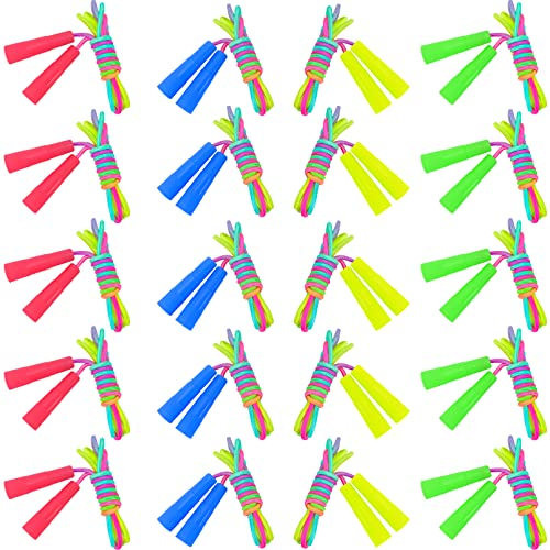 JEFFOUOO Springseil Set - 20 Stück Verstellbare 220CM Seile für Kinder, Baumwollseil Jump Rope, Seilspringen für Jungen und Mädchen, Schule, Outdoor Fitness