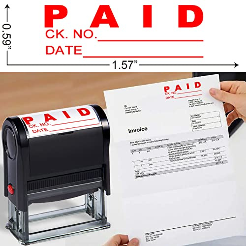 Bertiveny Paid Stamp with Date Office Stamps Self Inking Personalized for Business Supplies Custom Rubber Business Stamps for Office Supplies Paids Stamp with Check No. Red(Paid with Check NO. & Date)