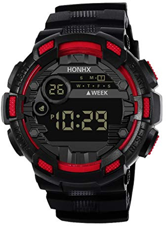Routefuture Montre Sport Homme Digitale avec Grand Cadran Analogique et LED Numérique, Digital Montre Bracelet Homme Garçon, Chronographe, Bracelet en Résine Cadeau Fete des Peres,Rouge-6