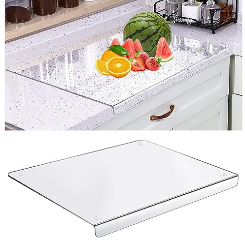 Acrylic Cutting Board, 5mm Acryl Schneidebrett Mit Anschlagkante, 45cm x 40cm Clear Cutting Board für die Küchentheke, Rutschfestes Transparentes Acryl Schneidebrett Mit Lippe