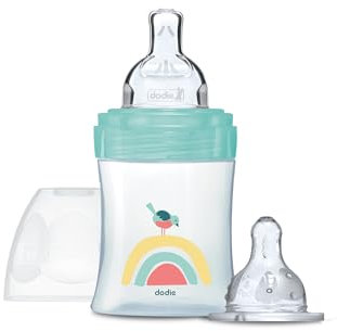 DODIE Fläschchen speziell für Neugeborene, flacher Sauger + runder Sauger, 150 ml, 0 – 6 Monate, Durchfluss 1 – Grün