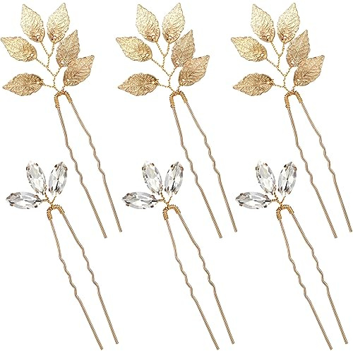Luxshiny Braut Haarnadeln Mit Blatt-Design Und Strass 6 Stück Hochzeitshaarnadel Für Hochsteckfrisur Brautkopfschmuck Für Frauen Mädchen Verlobung Und Geburtstag