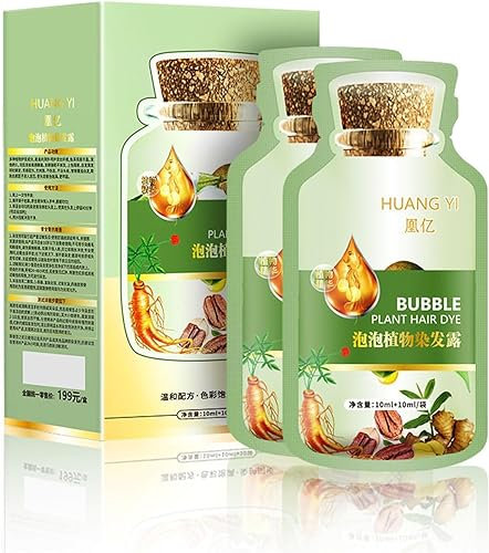 Hualabo Bubble Plant Hair Dye, Natural Black, Paste, Semi-Permanent, Natural and Gentle, Covers Grey, 10 Packs/Box