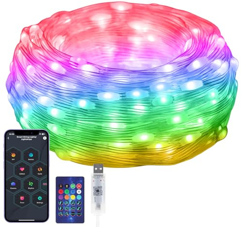 Electight RGB Smart IC String Lights Indoor 16FT/5M [APP & Remote Control], 50 LEDs Multicolor Fairy Lights, USB Powered & IP65 Waterproof, Music/Voice Sync, Fairy String Lights for Christmas, Party
