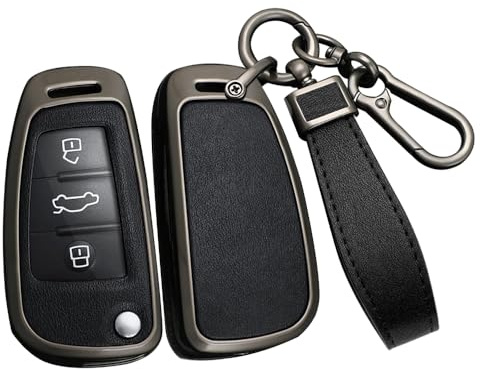 ontto Autoschlüssel Hülle Passt für Audi A1 A3 8P A4 A5 A6 A7 S3 S7 Q2 Q3 Q5 SQ5 C5 C6 TT RS3 Schutzhülle Metall PU Leder Schlüsselhülle Fernbedienung Cover Schlüsselanhänger 3 Tasten-Schwarz