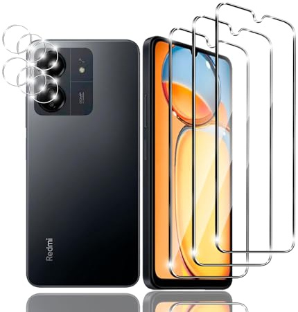 Zicurz 3+3 Piezas Protector de Pantalla para Xiaomi Redmi 13C, Vidrio Templado 9H, 3 Piezas Protector de Lente de Cámara, HD Transparente Ultra Resistente