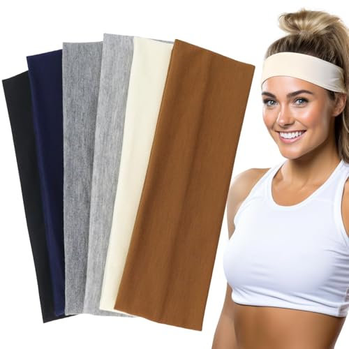 Sularpek Yoga Headbands, 6 Pack Stirnbänder Damen, Stretchy Cotton Kopf Bande, Schweiß Haarbänder, rutschfest Haarband Damen, Sport Laufen Exercise Gym