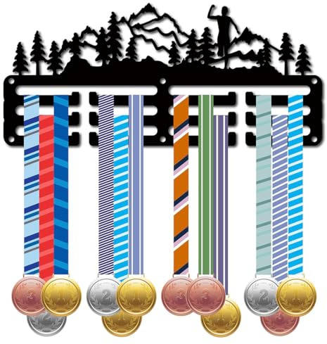 Duoleimi medaljhållare, löpsport – vägghylla av metall för medaljer, utmärkelser och pokaler – medaljhållare, hängare för förvaring och upphängning av medaljer – svart 29 x 13 cm