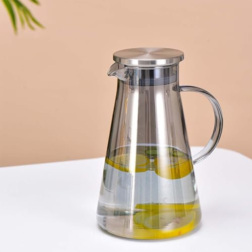 Jarra de vidrio de 2 litros con tapa, jarra de vidrio con tapa, jarra de gran capacidad para bebidas caseras, jugos, té helado y leche (gris)