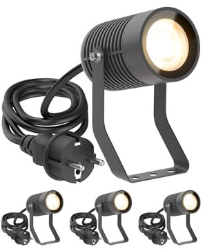 ledscom.de 4 Stück Gartenstrahler SHINGA für außen, IP65, Stecker, anthrazit, inkl. GU10 LED Lampe 468lm, warmweiß