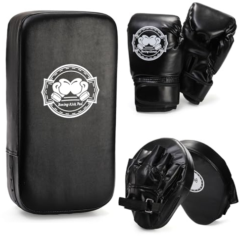 Cididu 3-in-1 Kids Boxing Set, Punching Gloves Mitts Kick Pad for Beginners, Sports Kickboxing Training Set for Youth Child Boxing, Karate, Taekwondo, Muay Thai, MMA Training