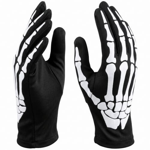 Hatstar Skelett Knochen Handschuhe schwarz | Kostüm Accessoire zu Halloween, Karneval, Fasching und Motto Partys | für Damen, Herren und Erwachsene