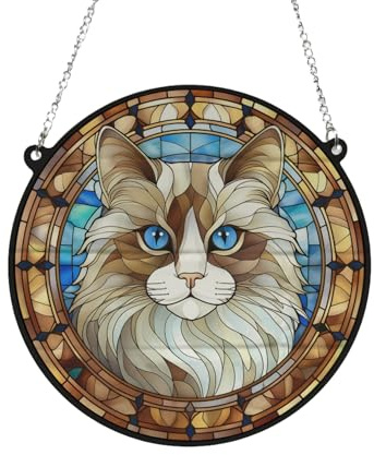 Image Industry Cat Ragdoll Stained Glass Effect Suncatcher - Garden Gift - Cat Gift - Pet Memorial (19cm)