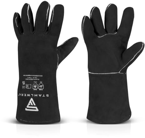 STAHLWERK Guanti di protezione dal calore extra robusti, guanti da lavoro, guanti da saldatore, guanti resistenti al calore in pelle spaccata di alta qualità per saldatura al plasma