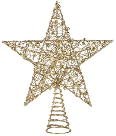 Goldener Christbaumspitze Stern 30cm mit 30 LED-Lichtern und Batteriebetrieb – Beleuchteter Weihnachtsbaumstern für Festliche Dekoration zu Hause, Weihnachtsfeiern, Geschenkeläden
