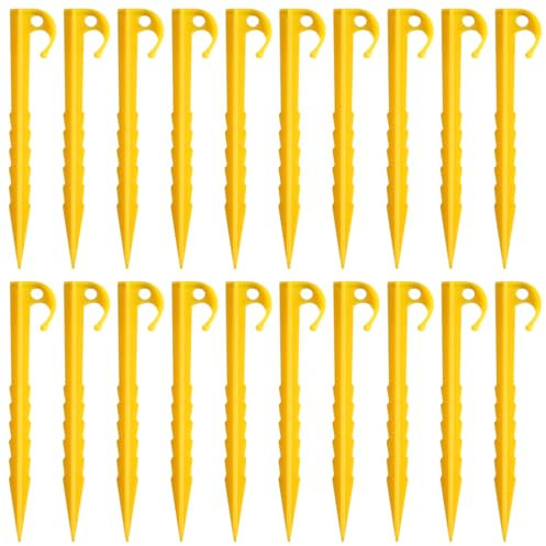 SYEYCW 20 Stück Kunststoff Zeltheringe, 14.5cm Gelbe Camping Heringe, Robuste Langlebige Erdnägel Camping, Wiederverwendbare Zeltnagel Heringe, für Zelte, Camping, Garten, Outdoor