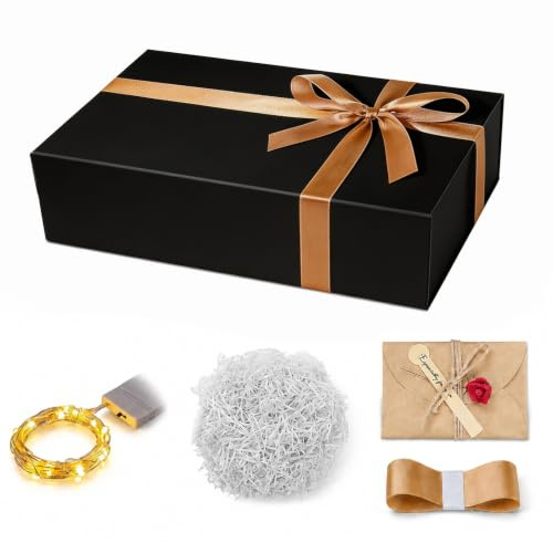 Schwarz Geschenkbox 23x16.8x7.3cm Geschenkbox Geschenkkarton mit Magnetisch Deckel und Schleife für Hochzeiten, Geburtstage, Jubiläen