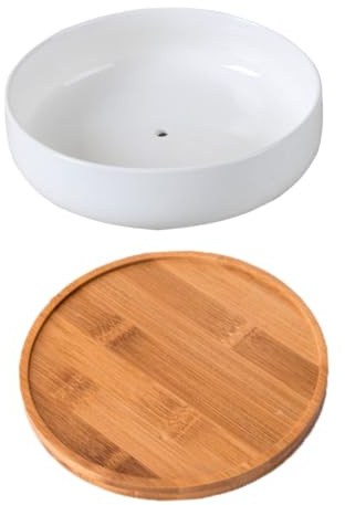 FONDOTIN Sukkulenten Topf aus Keramik mit Rundem Design und Leichtem Umweltfreundlichem Material für Dekorative Garten und Tischdekoration mit Praktischem Untersetzer