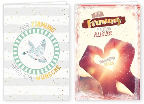 PremiumLine Glückwunschkarten zur Firmung 2 Stück mit Umschlag Firmungskarte 11,5 x 17 cm Klappkarte mit Spruch, innen Blanko | 2 Grußkarten