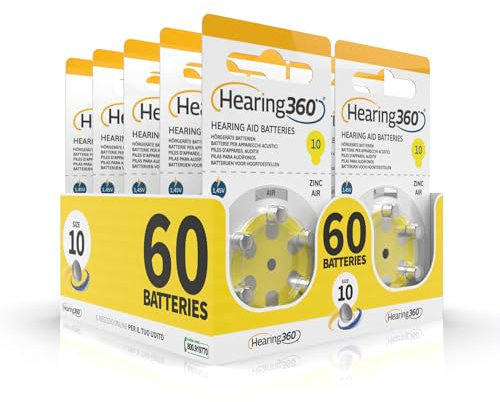 Hearing360 batterie per apparecchi acustici PR70 misura 10, pile senza mercurio extra durata e affidabilità (10 blister gialle)