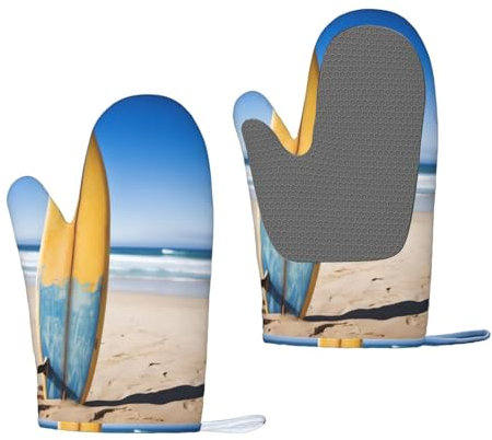Beach Surfboard Oven Mitts Set of 2 Heat Resistant Silicone Oven Gloves with Soft Lining Non-Slip Kitchen Cooking Mitt Long Waterproof Potholders Kitchen Essentials