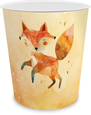 itenga Papierkorb für Kinder mit Motiv - rund ca. 11 Liter - Mülleimer fürs Kinderzimmer - stabiler Kunststoff (Fuchs)