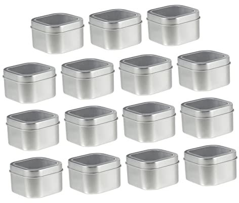 Housoutil 15pezzi Barattoli Di Quadrati Con Trasparente Contenitori Di Metallo Per Fabbricazione Di Candele e Conservazione Balsami Fai Da Te