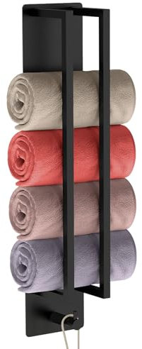 STWWO Toallero Negro sin taladrar Soporte para Toallas de Invitados con Gancho Autoadhesivo Toallero de Baño Acero Inoxidable Pequeño Almacenamiento para Toallas Enrolladas, 420x90x75 mm