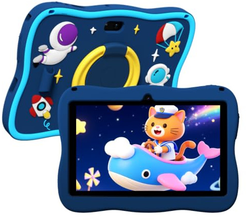 VASOUN Kids Tablet 7 inch,Android Tablet for Kids,32GB+512GB Expand Blue | Toddler Tablets with Astronaut Swivel Stand, Parental Controls,WiFi Bluetooth Dual Camera Educational Child Tablet