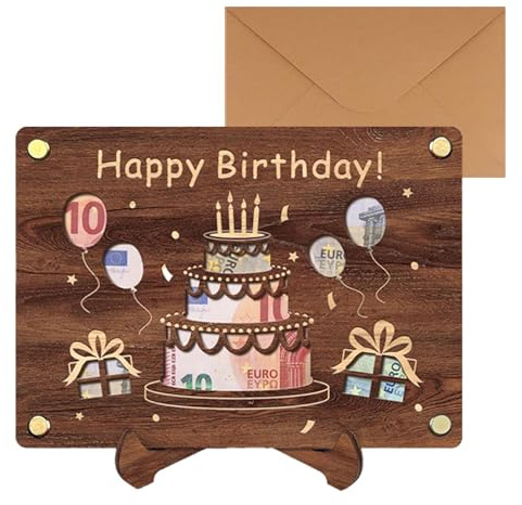 Jukibole Biglietto di auguri di anniversario in legno - Confezione regalo in argento con biglietto di ringraziamento, taglia XL, 20 x 15 cm, motivo ritagliato, regalo di compleanno per amici