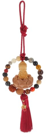 ABOOFAN Ciondolo Buddha Con Nappa in Legno e Ciondolo Sospeso Per Auto Decorazione Da Parete Portachiavi Portafortuna