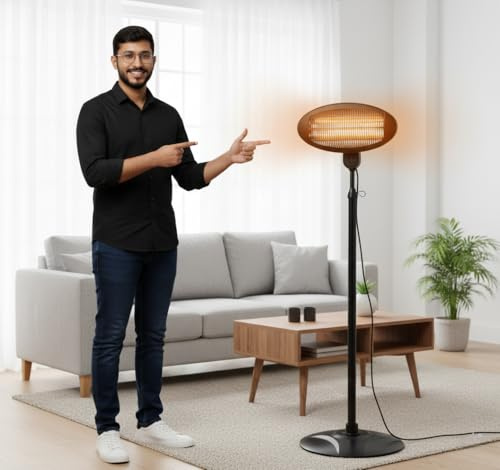 2KW Adjustable Electric Patio Heater – Free-Standing Outdoor Heater with 3 Heat Modes, Weatherproof Infrared Stand Heater for Garden, Terrace, Balcony, BBQ Area, and Outdoor Seating Spaces