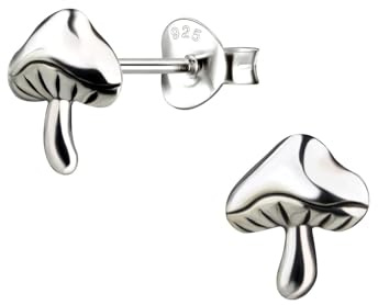 Monkimau - Pilz Ohrringe, Ohrstecker, Ohrschmuck - aus 925 Sterling Silber - für Damen und Mädchen - handgefertigt, hypoallergen und kleine Geschenkidee
