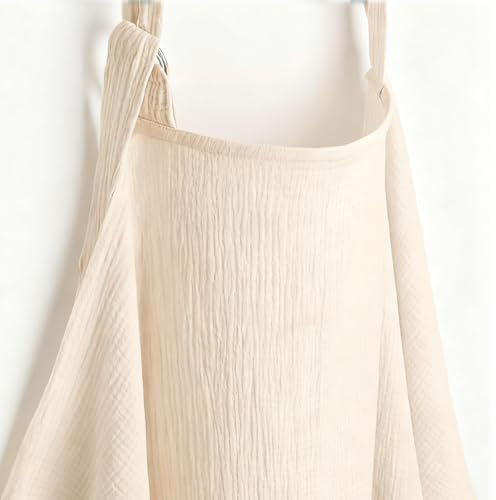 100% Muslin Nursing Cover - Soft Breathable Breastfeeding Cover Up with Arch Neckline & Adjustable Neck Strap, Portable Lightweight Design for Privacy, Ivory