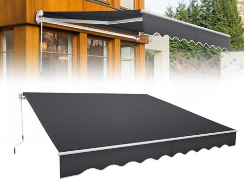 Froadp Balkon Markise 400 x 300 cm Gelenkarmmarkise mit Aluminium, Manuelle Handkurbel, Klemmmarkise ohne Bohren für Terrasse & Veranda, UV-beständig, Wasserabweisend, Sonnenschutz, Dunkelgrau
