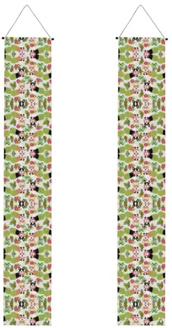 Halloween-Türbanner mit tropischen Blumen und Corgi-Druck, Veranda-Banner für Haustür, Innen- und Außendekoration