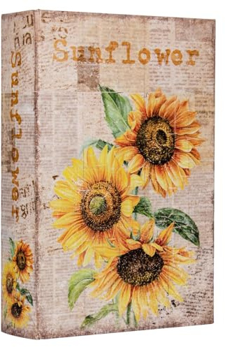 TRMESIA Decorative Book Box Vintage Style Fake Book Sunflower Pattern Faux Leather Book Box Vintage Book Storage Box Bookshelf Decoration Cafe Decorat