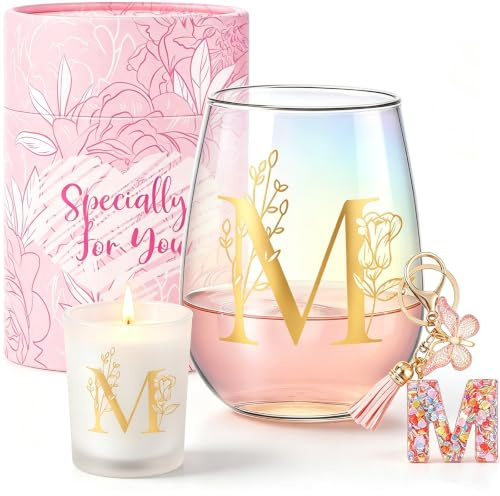 Personalised Gifts for Women Customised Gift Initials Stemless Wine Glass Valentine's Day,Christmas,Birthday Gifts for Women Personalised Monogrammed Glass Mug for Friend,Mum,Colleagues,Sister,Teacher