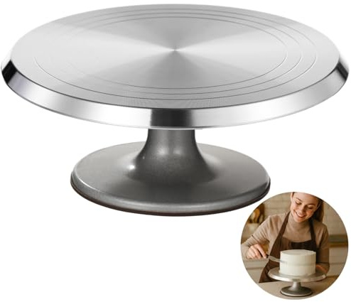 Vestamore 360° roterande 12-tums tårtskivspelare, halkfri aluminiumlegering, tårtställ, perfekt för tårtdekoration och fester