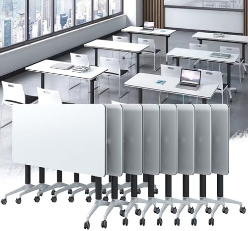Tragbarer, klappbarer Konferenztisch, 8er-Set Mobile Klapptische mit Rollen, platzsparende Besprechungstische für Konferenzräume, Seminarräume, Homeoffice und Klassenzimmer, 55,1